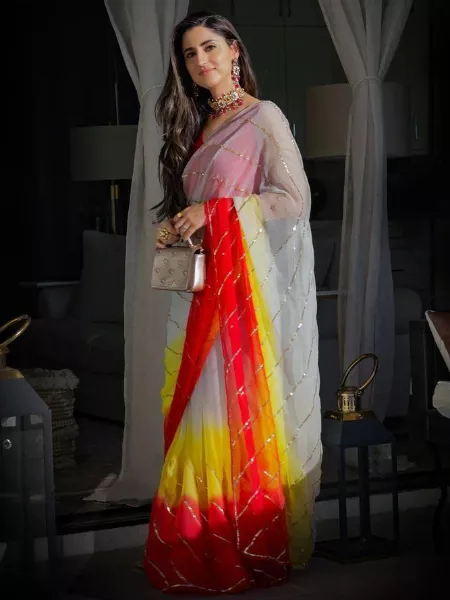 Designer Multi Color Saree in Georgette With Sequence Work and Blouse