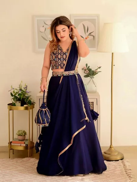 Blue Color Party Wear Designer Lehenga Choli With Embroidery Work