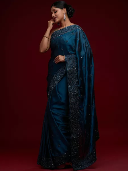 Blue Soft Rangoli Silk Saree With Thread and Stone Work