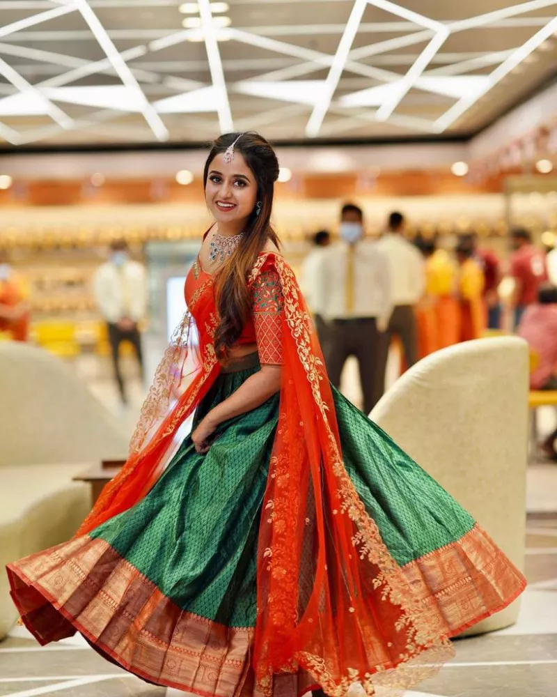 Banarasi silk Half Saree Lehenga for Women - HALFSAREE STUDIO - 4276751