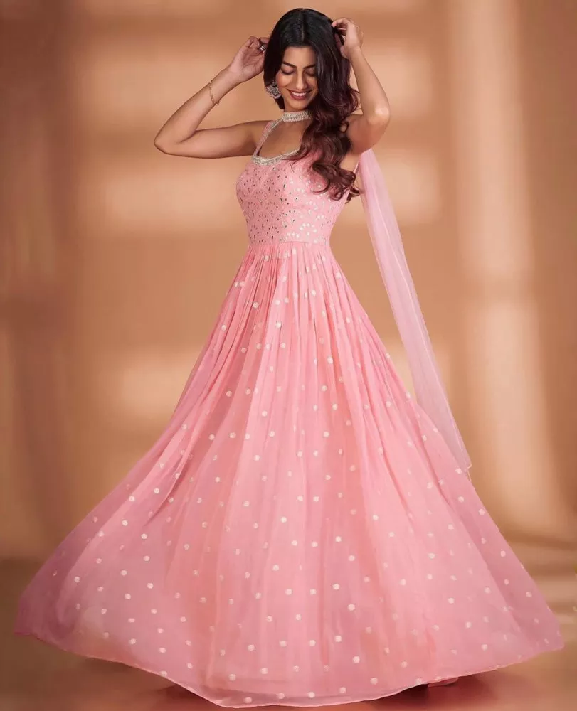 Pink Gown Dress with Embroidered Georgette - GW0442