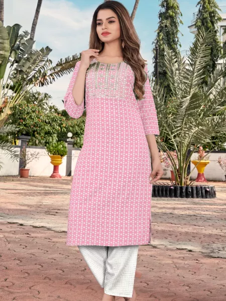 Pink Color Party and Daily Wear Kurta Set With Digital Print and Sequence