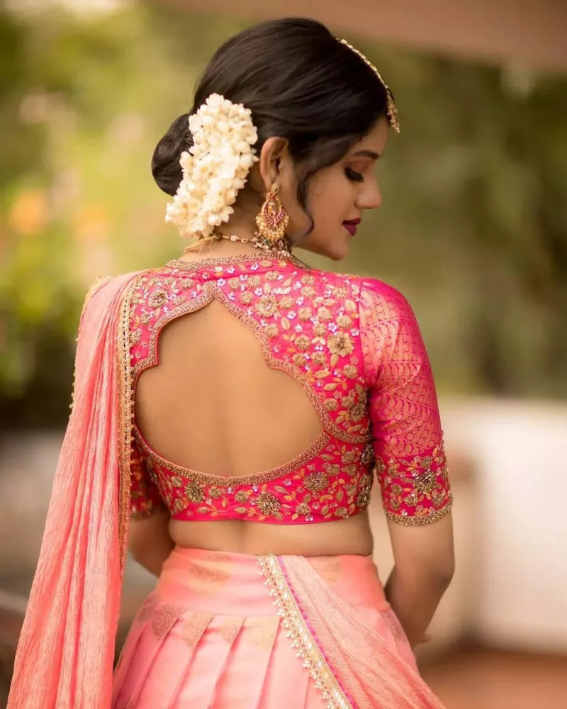 South Indian Wedding Lehenga Choli in Pista Color Kanjivaram Silk Half  Saree in USA, UK, Malaysia, South Africa, Dubai, Singapore