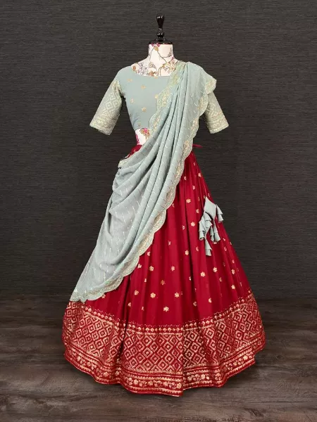 Maroon Color Georgette Lehenga Choli With Sequence Blouse and Dupatta