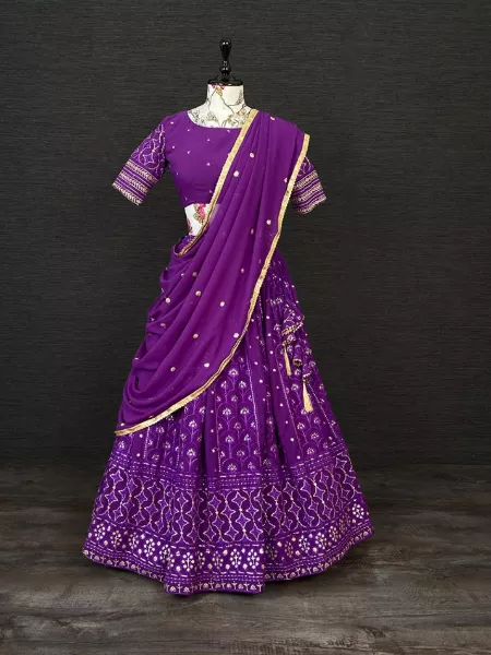 Purple Wedding Lehenga Choli in Georgette With Sequence Thread Embroidery Work and Dupatta