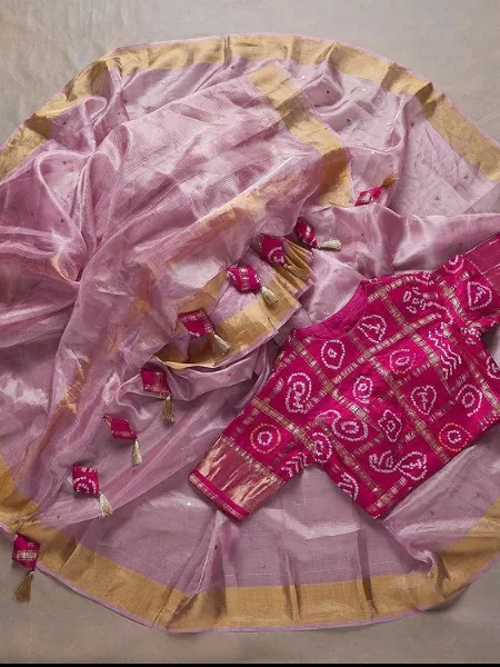 Pink Kota Weaving Jacquard Saree With Jacquard Work Un Stitch Blouse