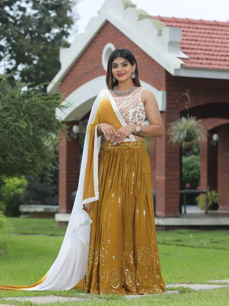 Haldi and Sangeet Ceremony Wear Indian Designer Readymade Lehenga Choli With Sequence Work