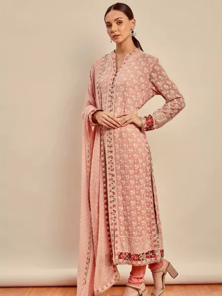 Eid Collection in Peach Salwar Kameez With Heavy Embroidery Work in Georgette
