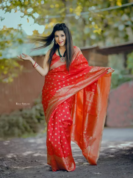 Red Soft Lichi Silk Saree With Extra Ordinary Jacquard Border Work and Blouse
