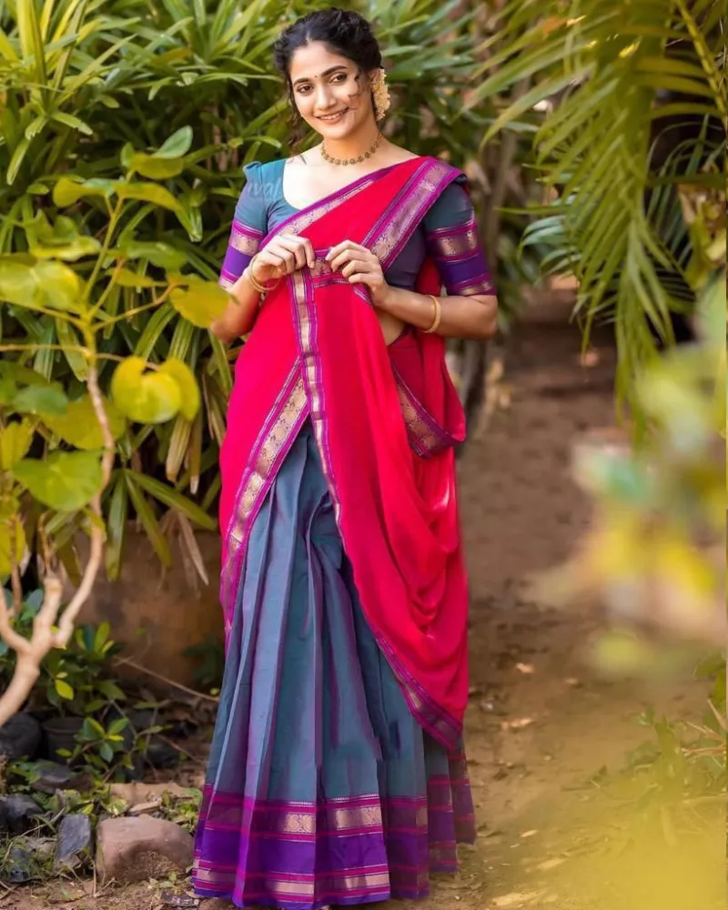 Banarasi silk Half Saree Lehenga for Women - HALFSAREE STUDIO - 4276744