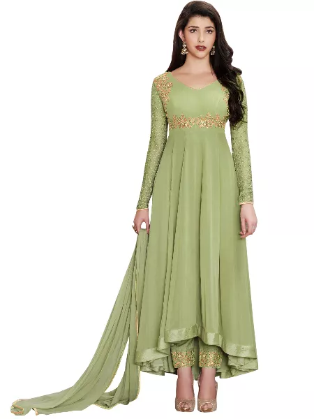 Pista Embroidered Faux Georgette Salwar Suit With Dupatta