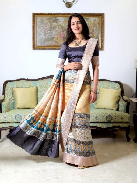 Multi Color Very Soft Kasturi Silk Saree in Jacquard With Pure Zari Border and Digital Print