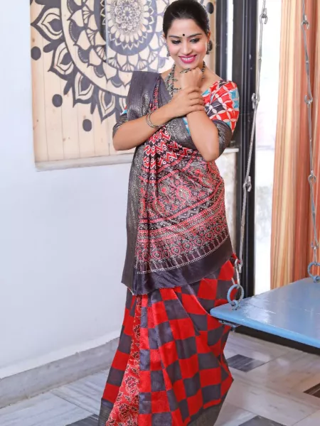 Red Very Soft Kasturi Silk Saree in Jacquard With Pure Zari Border and Digital Print