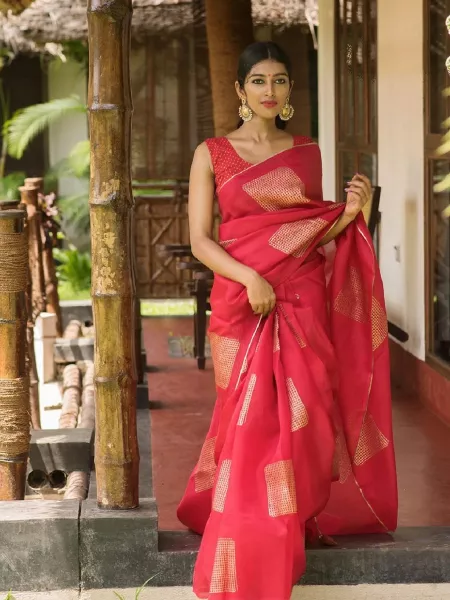 Gajari Color Designer Jacquard Work Indian Sari Traditional Wear