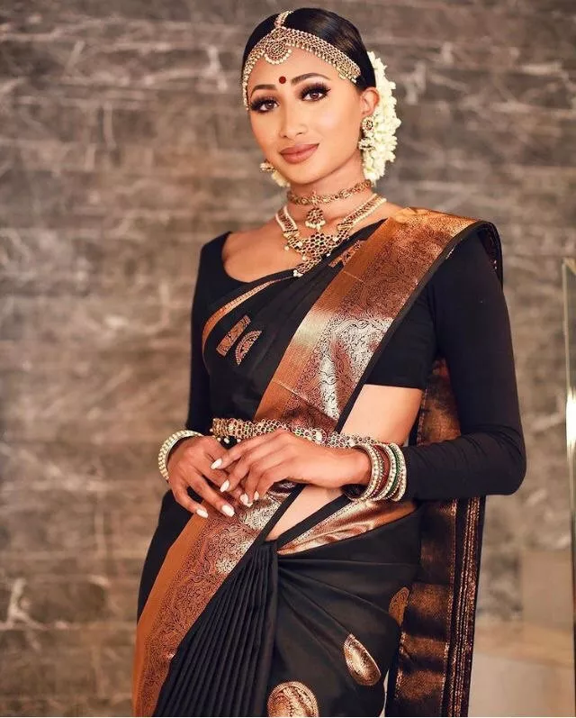 Black Banarasi Chanderi Cotton Silk Saree – Beatitude