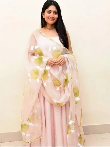 Sai Pallavi Gown South Indian Designer Satin Gown With Organza Dupatta