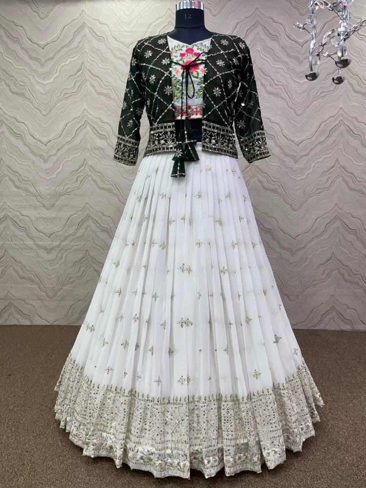 Buy Devorium Women's Wedding Collection Bridal Georgette Lehenga Choli With  Koti (White, Free Size) at Amazon.in