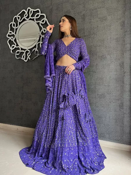 Lavender Wedding Lehenga Choli in Georgette with Heavy Sequence Work