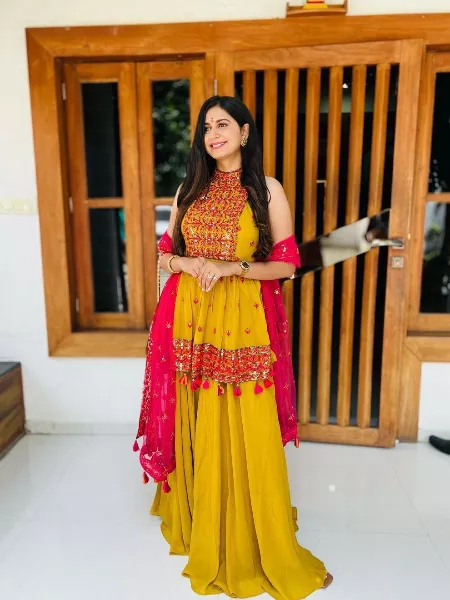 Haldi Wear Yellow Top and Palazzo Suit With Embroidery and Dupatta