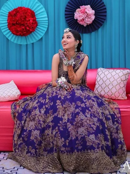 Stunning Purple Georgette Zari and Sequins Work Floral Wedding Lehenga Choli for Women Indian Marriage