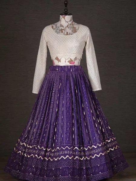 Purple Color Readymade Lehenga Choli in Georgette With Sequence and Thread Embroidery Work With Blouse