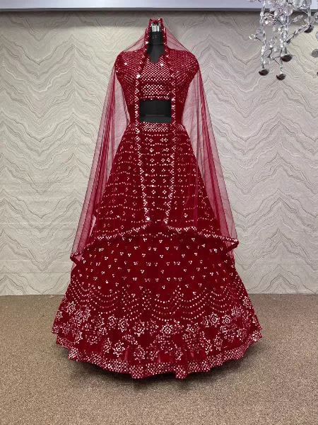 Maroon Color Georgette Lehenga Choli With Sequence Work and Dupatta