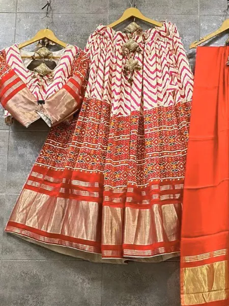 Navaratri Lehenga Choli in Zari Satin Red Color With Dupatta and Blouse