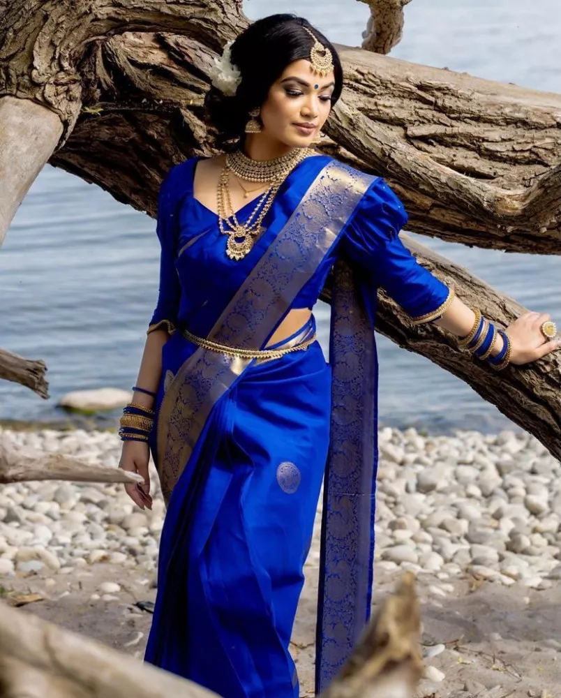 30 Blue Blouse Designs For Blue Silk Saree - Candy Crow
