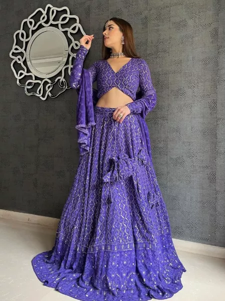 Lavender Color Bridal Lehenga Choli in Georgette With Sequence Embroidery
