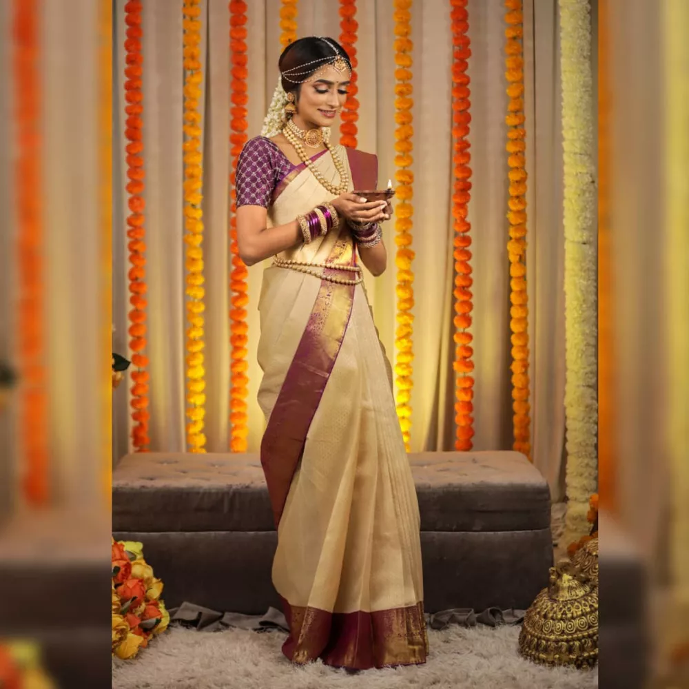 Sandal Colour Pure Silk Kanchivaram Saree With Purple Zari Border And Rich  Zari Maroon Pallu And Maroon Blouse. Code : M0319KA8… | Saree, Maroon  blouse, Silk sarees