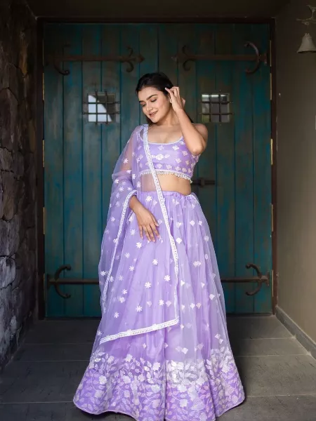 Lavender Sangeet Ceremony Wedding Designer Lehenga Choli With Embroidery Work