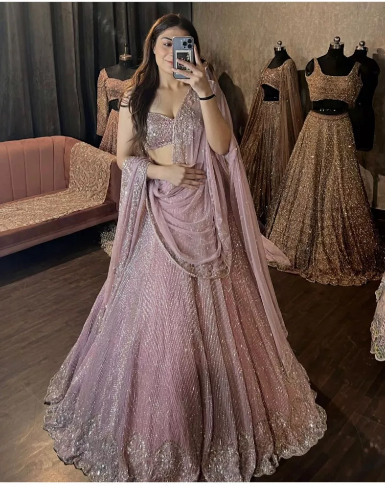 Baby Pink Slub Silk Bride Lehenga – Gunj Fashion