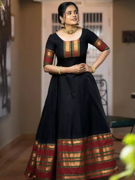 Black Color Beautiful Gown With Weaving Zari Work for Party and Function