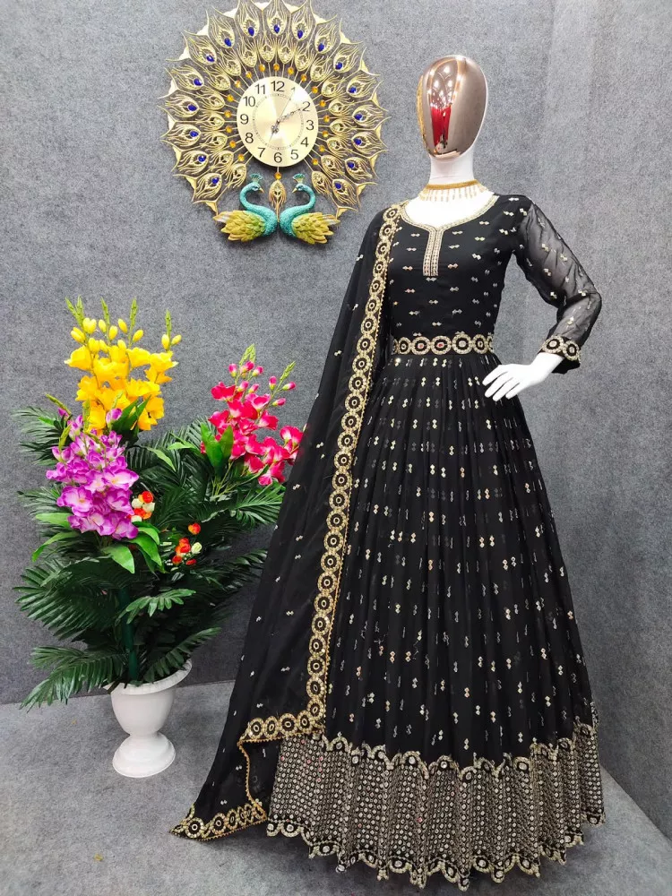 Buy Designer Sarees, Salwar Kameez, Kurtis & Tunic and Lehenga Choli.Well  Formed Black Party Wear Gown