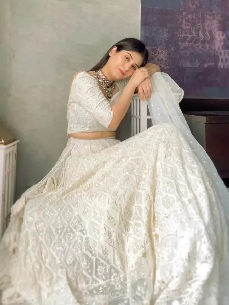 White Bollywood Lehenga Choli in Georgette With Sequence Embroidery Work