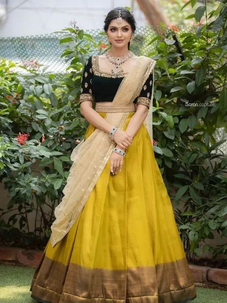 Yellow Color Satin Silk Saree With Blouse and Embroidery Work Belt