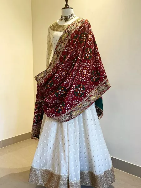 White Color Georgette Gown With Embroidery Work and Colorful Print Dupatta