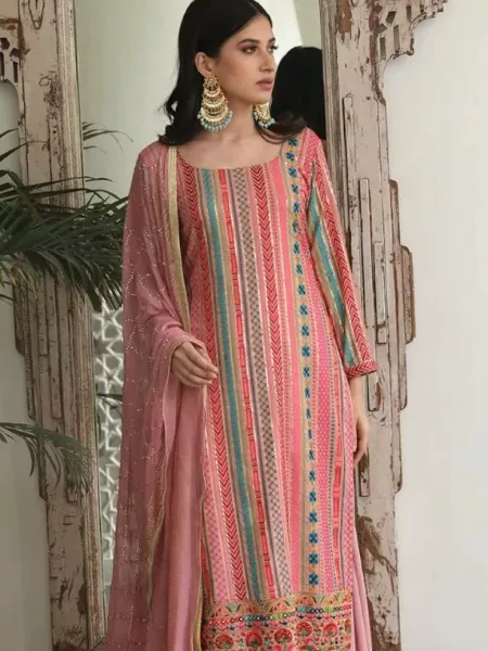 Eid Pakistani Collection in Onion Printed Maslin Heavy Sequence Work Suit