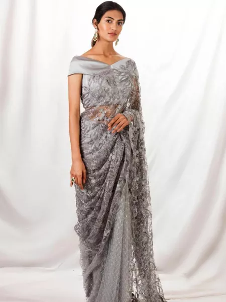 Grey Color Butterfly Net Sequence Saree of Bollywood for Party Wear and Functions
