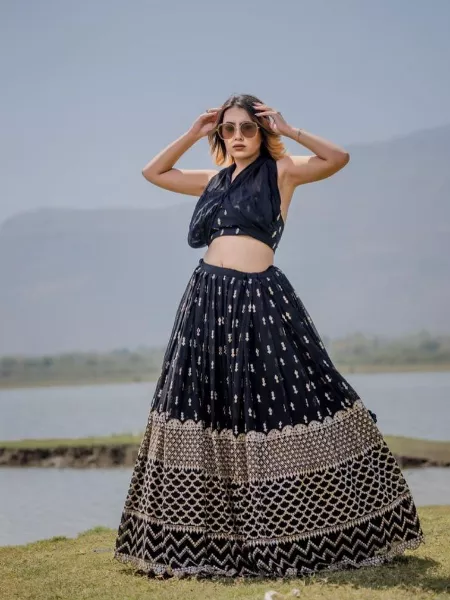 Black Boutique Style Sequence Lehenga Choli With Dupatta for Party and Weddings