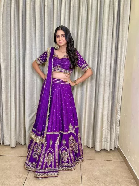 Kinjal Dave Purple Lehenga Choli With Heavy Embroidery Work for Wedding and Reception