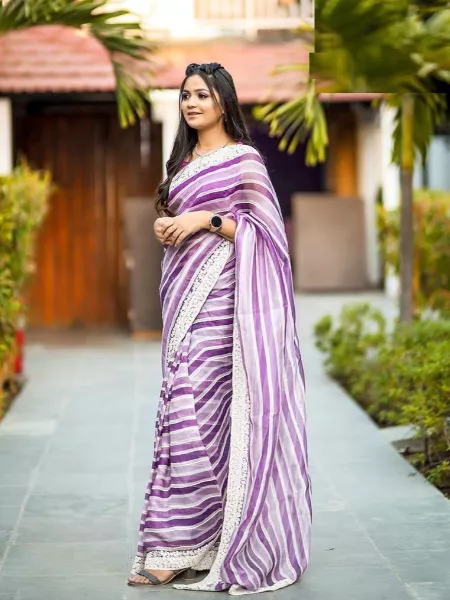 Lavender Color Party Wear Saree With Sequence and Digital Print Work Latest Fancy Indian Sari