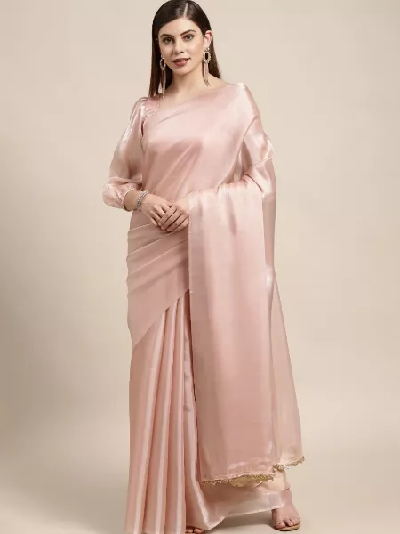Peach Jimi Silk Party Wear Saree With Pallu Lace and Blouse Latest Indian Sari