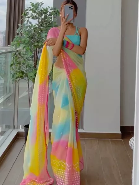 Multi Color Saree in Georgette With Digital Print and Sequence Embroidery