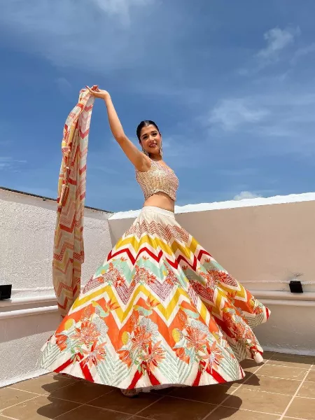 Multi Color Designer Party Wear Lehenga Choli With Digital Print and Sequence Blouse