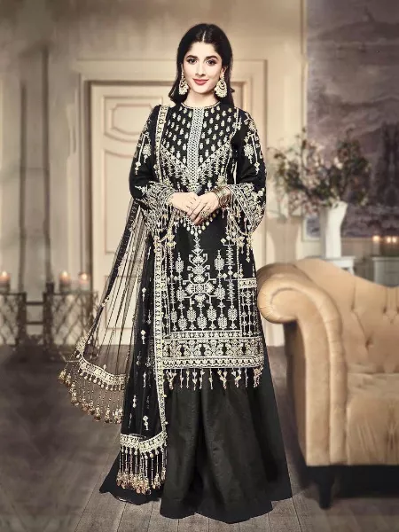 Black Color Designer Salwar Kameez in Georgette With Heavy Embroidery and Dupatta Designer Pakistani Suit