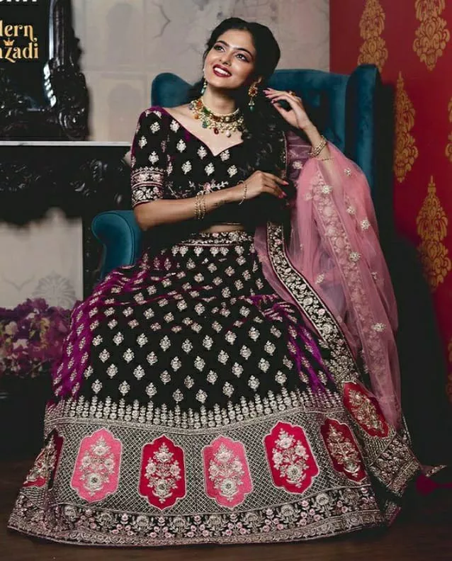 Wine Color Satin Resham Embroidery Wedding Lehenga Choli | Heenastyle