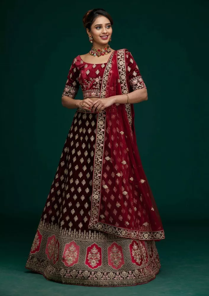 Stunning Maroon Lehenga Choli with Dupatta Set – EinayaCollection