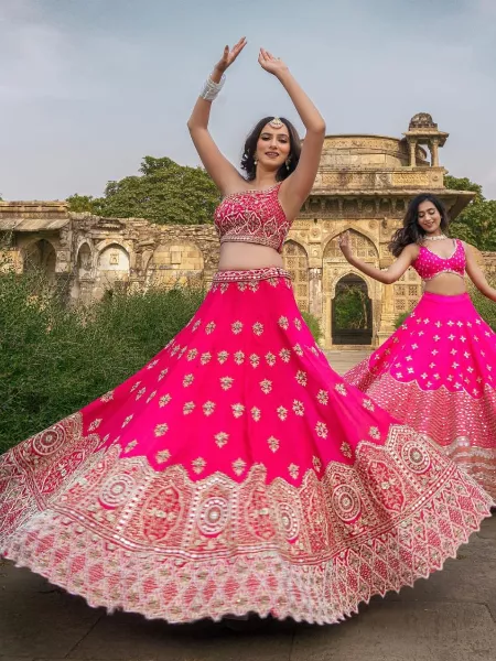 Pink Color Satin Bridal Lehenga Choli With Heavy Embroidery Work and Dupatta Wedding Lehenga Choli