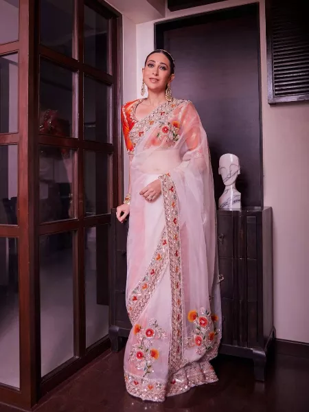 Karishma Kapoor Bollywood Saree in Organza With Embroidery and Sequence Work